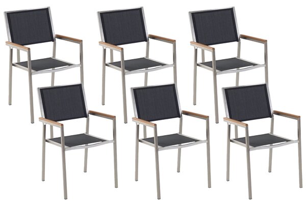 Sada šesti černých zahradních židlí z nerezové oceli GROSSETO