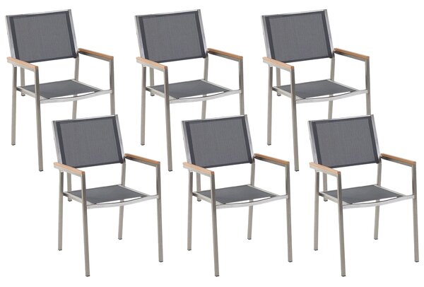 Sada šesti šedých zahradních židlí z nerezové oceli GROSSETO