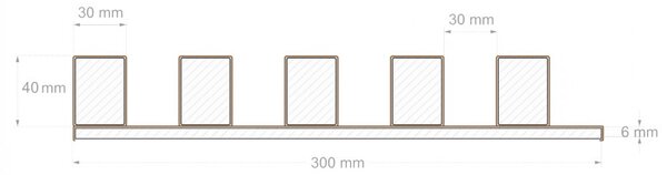 Akustický panel, podklad bílá MDF deska, široká lamela, dub Americký, 30x275 cm