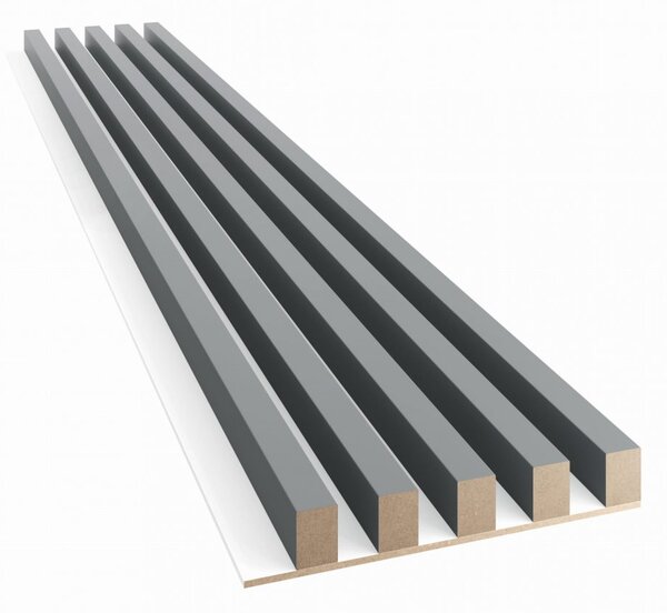 Akustický panel, podklad bílá MDF deska, široká lamela, grafit, 30x275 cm