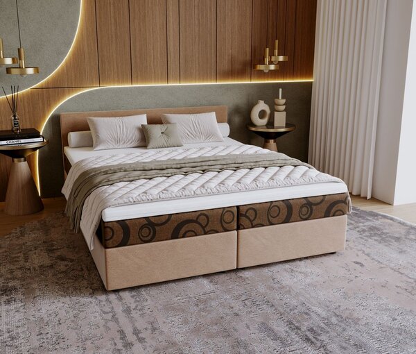 Čalouněná postel 180x200 SUVI 2 s úložným prostorem - béžová / hnědá