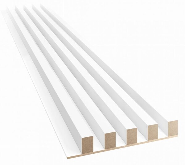Akustický panel, podklad bílá MDF deska, široká lamela, bílý mat, 30x275 cm