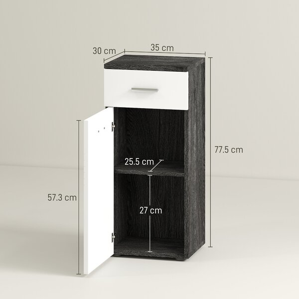 Kleankin Koupelnová Skříň s Šuplíkem a Dveřmi, Úsporná Dřevěná Koupelnová Skříň pro Jídelnu, Obývací Pokoj, Kuchyň, 35x30x77,5 cm, Bílá a Černá | Aoso