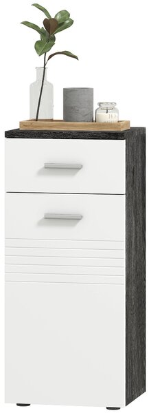 Kleankin Koupelnová Skříň s Šuplíkem a Dveřmi, Úsporná Dřevěná Koupelnová Skříň pro Jídelnu, Obývací Pokoj, Kuchyň, 35x30x77,5 cm, Bílá a Černá | Aoso