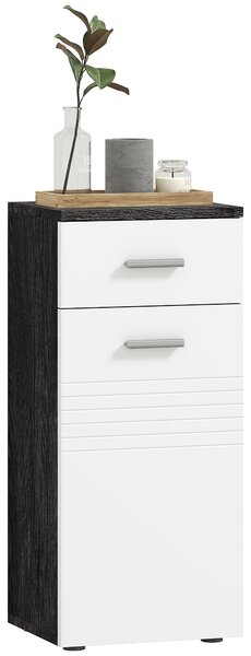 Kleankin Koupelnová Skříň s Šuplíkem a Dveřmi, Úsporná Dřevěná Koupelnová Skříň pro Jídelnu, Obývací Pokoj, Kuchyň, 35x30x77,5 cm, Bílá a Černá | Aoso