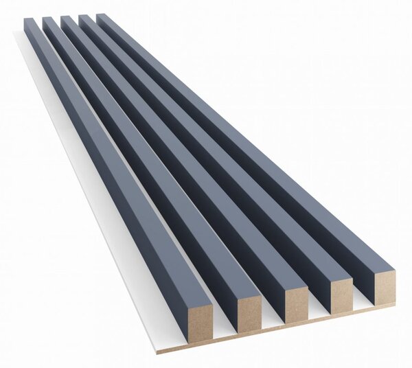 Akustický panel, podklad bílá MDF deska, široká lamela, tmavá námořnická modrá, 30x275 cm