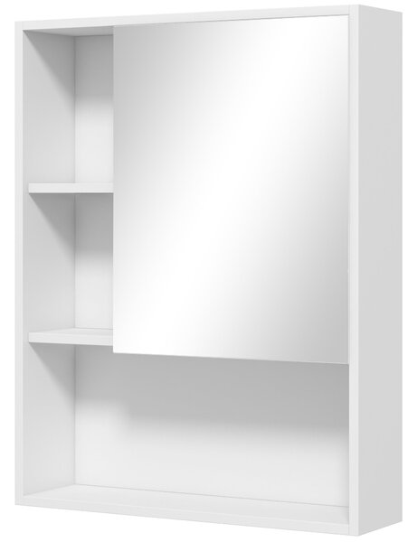 Kleankin Zrcadlová Skříňka do Koupelny s Nastavitelnými Policemi, Nástěnná Skříňka do Koupelny s Úspornými Dveřmi, 60x15x76 cm, Bílá | Aosom