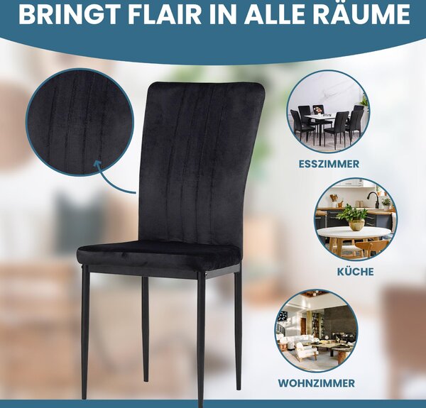 Židle do jídelny Albatros se sametovým potahem sada 6 židlí MODENA, černá - stylový vintage design, elegantní čalouněná židle k jídelnímu stolu - kuchyňská nebo jídelní židle s vysokou nosností