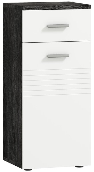 Kleankin Koupelnová Skříň s Šuplíkem a Dveřmi, Úsporná Dřevěná Koupelnová Skříň pro Jídelnu, Obývací Pokoj, Kuchyň, 35x30x77,5 cm, Bílá a Černá | Aoso