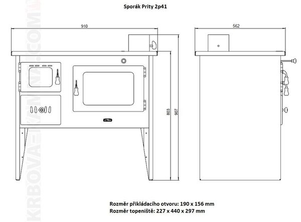 Kuchyňská trouba Sporák na dřevo Nohy Trouba Prity 2P41 BImSchII 15,2kw