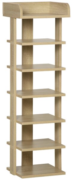HOMCOM Vstupní dřevěný stojan na boty, organizátor s 6 policemi a horní policí, 32x30x104cm, Dub | Aosom