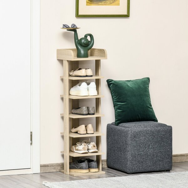 HOMCOM Vstupní dřevěný stojan na boty, organizátor s 6 policemi a horní policí, 32x30x104cm, Dub | Aosom