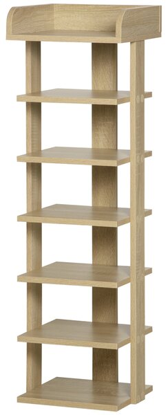 HOMCOM Vstupní dřevěný stojan na boty, organizátor s 6 policemi a horní policí, 32x30x104cm, Dub | Aosom