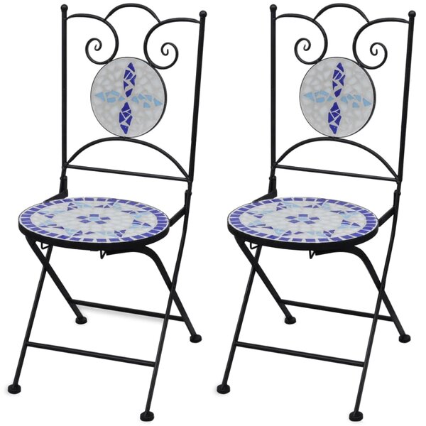 Skládací bistro židle 2 ks keramické modré a bílé