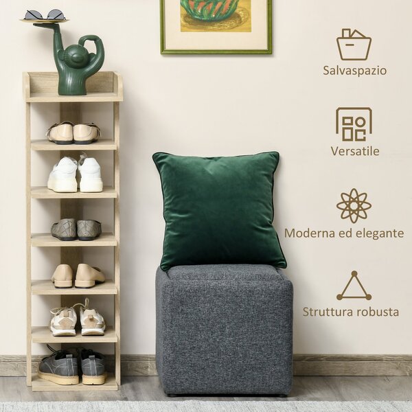 HOMCOM Vstupní dřevěný stojan na boty, organizátor s 6 policemi a horní policí, 32x30x104cm, Dub | Aosom
