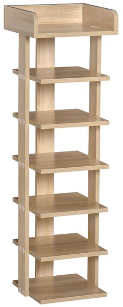HOMCOM Vstupní dřevěný stojan na boty, organizátor s 6 policemi a horní policí, 32x30x104cm, Dub | Aosom