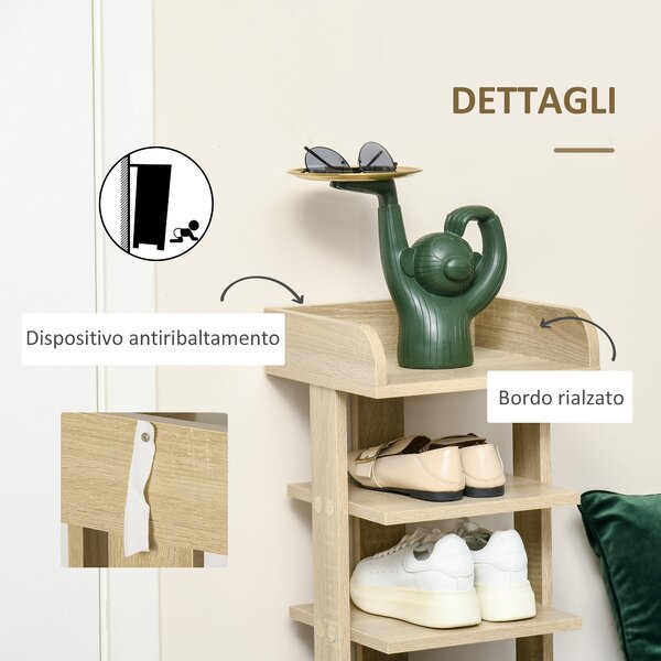 HOMCOM Vstupní dřevěný stojan na boty, organizátor s 6 policemi a horní policí, 32x30x104cm, Dub | Aosom