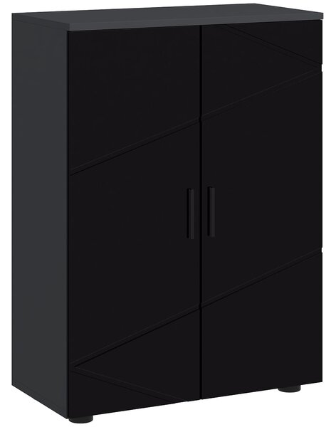 Kleankin Úsporný dřevěný koupelnový skříň s 2 dveřmi a tichým zavíráním, 60x30x82cm, Černý | Aosom