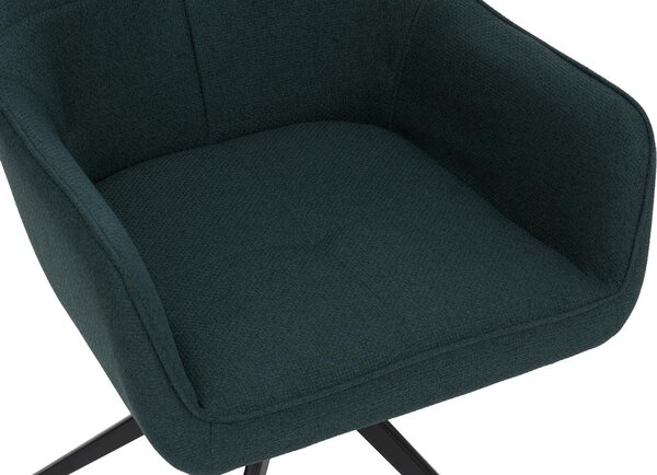 Sada 2 jídelních židlí HWC-O47, područky pro kuchyňské židle, otočné s automatickým vrácením, látka/textil (270g/m²) petrolejově zelená