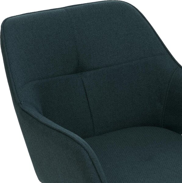 Sada 2 jídelních židlí HWC-O47, područky pro kuchyňské židle, otočné s automatickým vrácením, látka/textil (270g/m²) petrolejově zelená