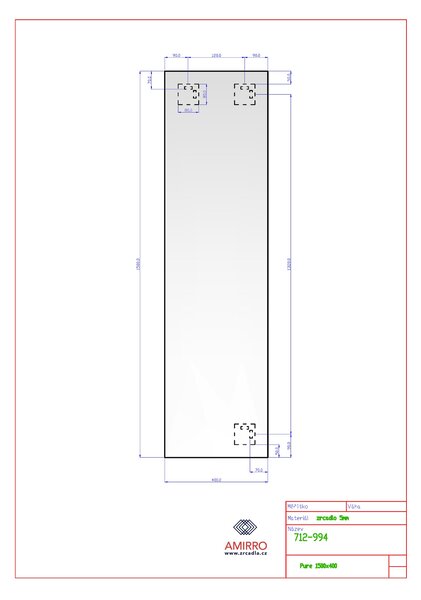 Zrcadlo na chodbu do předsíně nástěnné PURE 5 mm 40 x 150 cm s leštěnou hranou 712-994