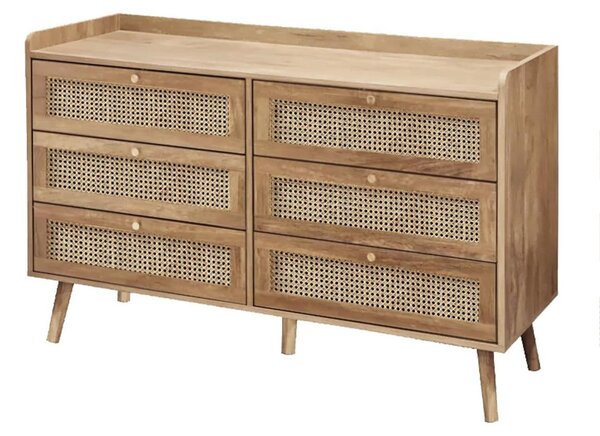 CALICOSY – komoda se 6 zásuvkami a čely z přírodního ratanu, šířka 120 cm – PALMO