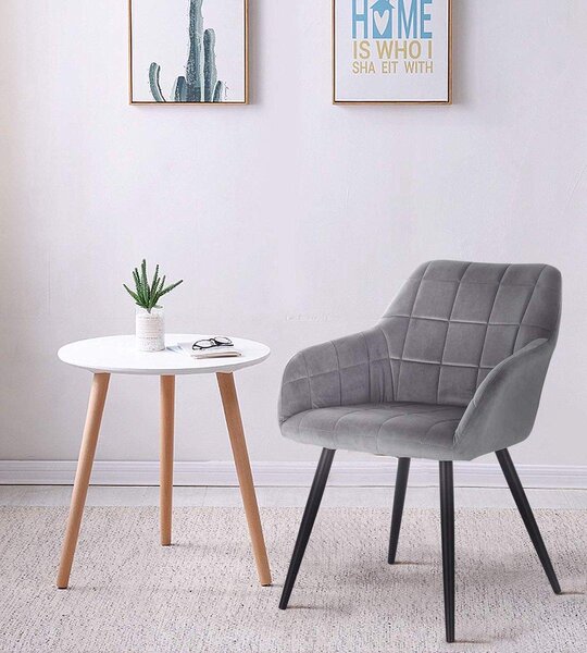 Jídelní židle – šedá – samet – černé kovové nohy – s područkami – výška sedáku 47 cm – 1 kus