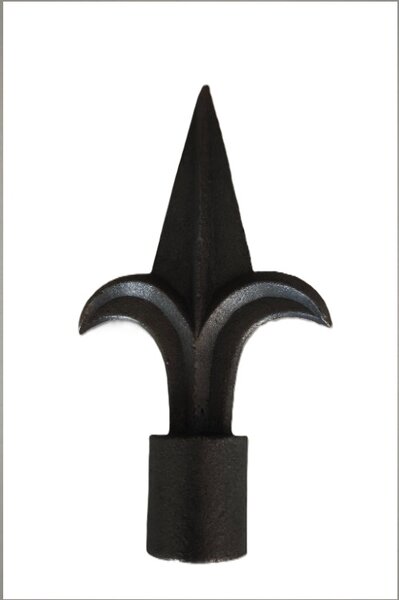 L 134 litinová špice, 137x72mm, litinový prvek, ornament, oplocení, hrot odlitek, brána, plot, polotovar rozměr: Ø16,137x72