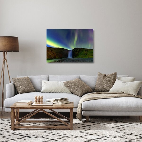 Skleněný obraz - Polární záře na Islandu (70x50 cm)