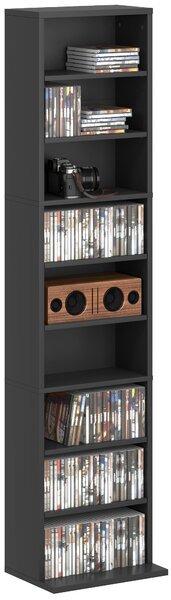 HOMCOM knihovna s 9 policemi pro 260 CD, moderní design, CD regál z dřevotřísky, 33x24x140 cm, černá | Aosom