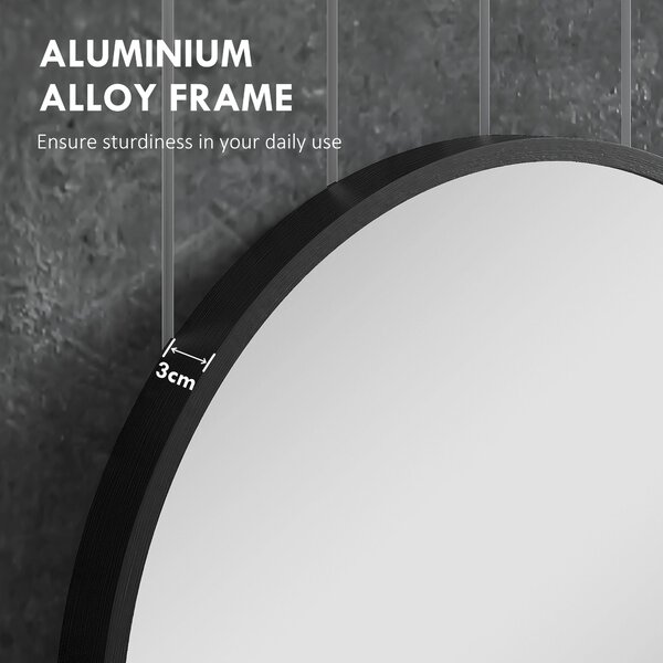 HOMCOM Oválné Koupelnové Zrcadlo 60x90cm z Tepelného Skla, Moderní Nástěnné Zrcadlo s Hliníkovým Rámem, Vertikální/Horizontální Montáž, pro Ložnici, P
