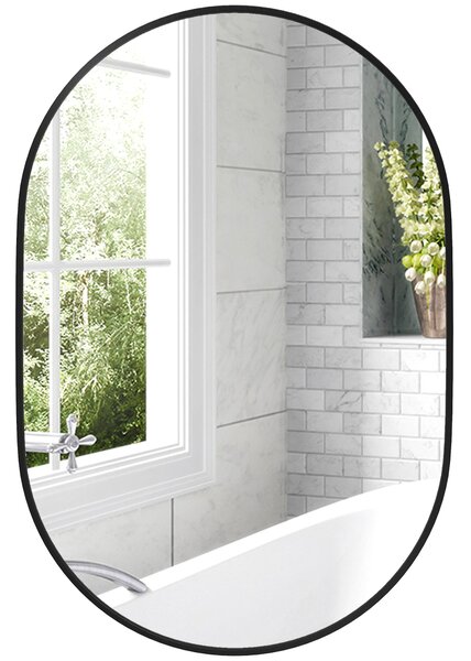 HOMCOM Oválné Koupelnové Zrcadlo 60x90cm z Tepelného Skla, Moderní Nástěnné Zrcadlo s Hliníkovým Rámem, Vertikální/Horizontální Montáž, pro Ložnici, P