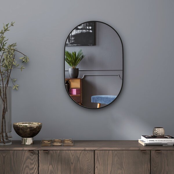 HOMCOM Oválné Koupelnové Zrcadlo 60x90cm z Tepelného Skla, Moderní Nástěnné Zrcadlo s Hliníkovým Rámem, Vertikální/Horizontální Montáž, pro Ložnici, P