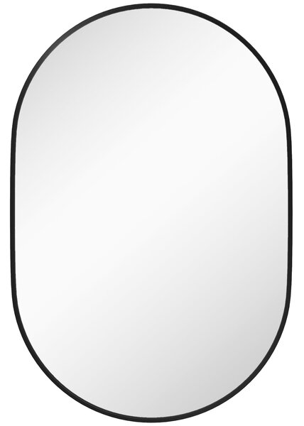 HOMCOM Oválné Koupelnové Zrcadlo 60x90cm z Tepelného Skla, Moderní Nástěnné Zrcadlo s Hliníkovým Rámem, Vertikální/Horizontální Montáž, pro Ložnici, P