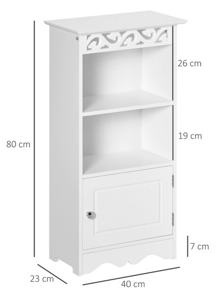 HOMCOM Podlahová skříň a skříň se 2 policemi a dveřmi v bílé MDF pro koupelnu 40Š x 23H x 80V cm | Aosom