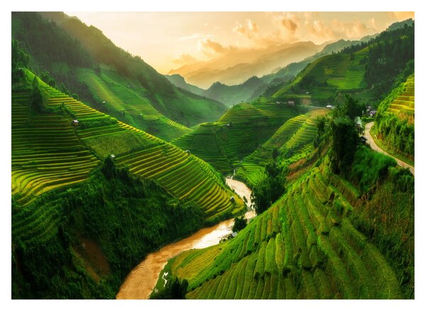 Skleněný obraz - Rýžové terasy Mu Cang Chai (70x50 cm)