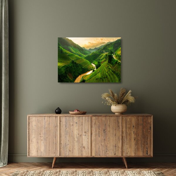 Skleněný obraz - Rýžové terasy Mu Cang Chai (70x50 cm)