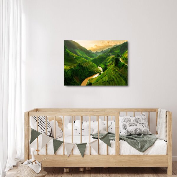 Skleněný obraz - Rýžové terasy Mu Cang Chai (70x50 cm)