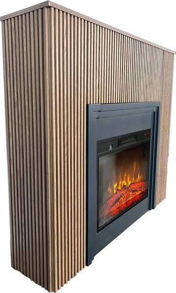 Dizajnové elektrické krby s dřevěné lamely ElectricSun LAMELIA Světlý dub, se zvukem, s aplikací, 3 barev plamene, Š120xV102cm