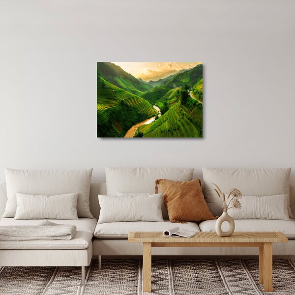 Skleněný obraz - Rýžové terasy Mu Cang Chai (70x50 cm)