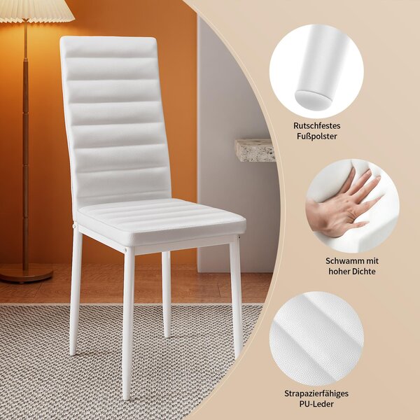 Sada 2 jídelních židlí Bealife s koženkou, kuchyňská židle s vysokým opěradlem, čalouněná židle s ergonomickým designem, TB49 White