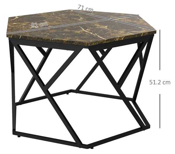HOMCOM Moderní konferenční stolek s faux mramorovou deskou a MDF a ocelovou konstrukcí, 81x70x51,2cm, Černý | Aosom