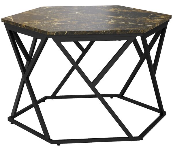 HOMCOM Moderní konferenční stolek s faux mramorovou deskou a MDF a ocelovou konstrukcí, 81x70x51,2cm, Černý | Aosom