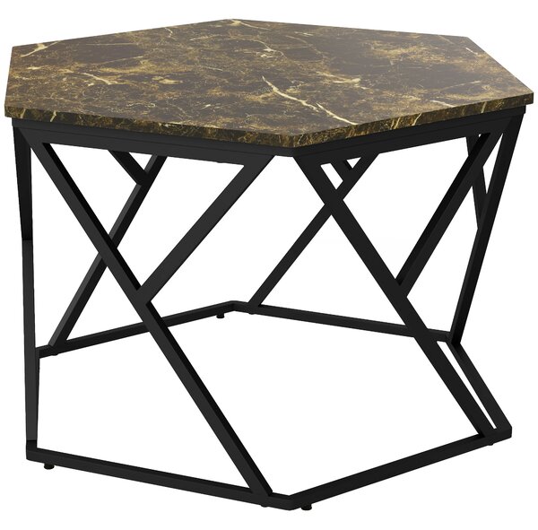 HOMCOM Moderní konferenční stolek s faux mramorovou deskou a MDF a ocelovou konstrukcí, 81x70x51,2cm, Černý | Aosom