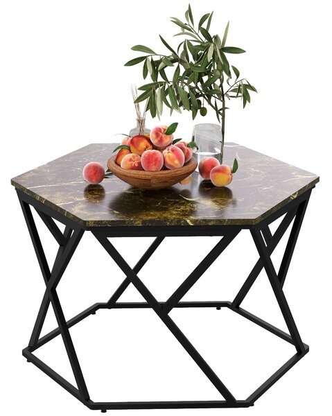 HOMCOM Moderní konferenční stolek s faux mramorovou deskou a MDF a ocelovou konstrukcí, 81x70x51,2cm, Černý | Aosom
