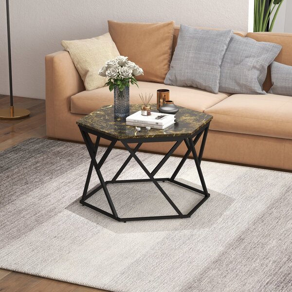 HOMCOM Moderní konferenční stolek s faux mramorovou deskou a MDF a ocelovou konstrukcí, 81x70x51,2cm, Černý | Aosom
