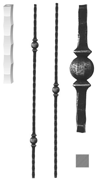 K3141-2, 14x14x1000, kovaná výpň, zábradlí, plot varianta: 1 výkovek (ozdoba uprostřed)