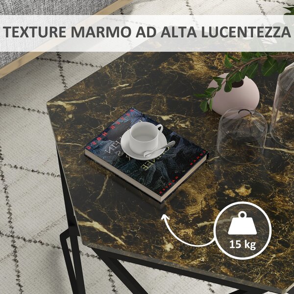 HOMCOM Moderní konferenční stolek s faux mramorovou deskou a MDF a ocelovou konstrukcí, 81x70x51,2cm, Černý | Aosom