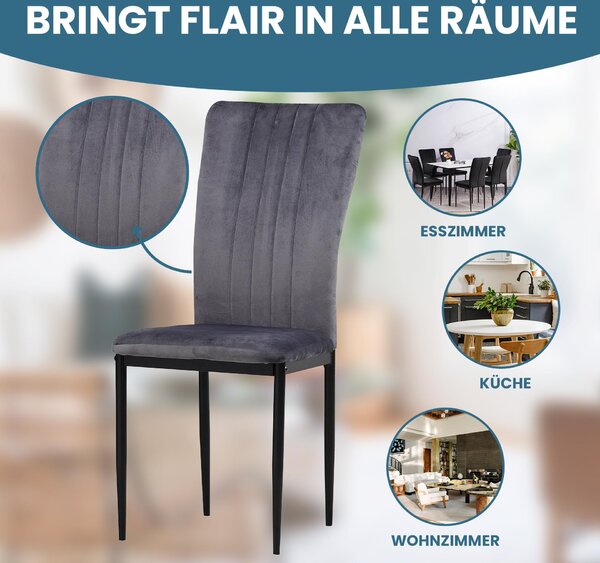 Židle do jídelny Albatros se sametovým potahem sada 4 MODENA, šedá - stylový vintage design, elegantní čalouněná židle k jídelnímu stolu - židle do kuchyně nebo jídelny s vysokou nosností