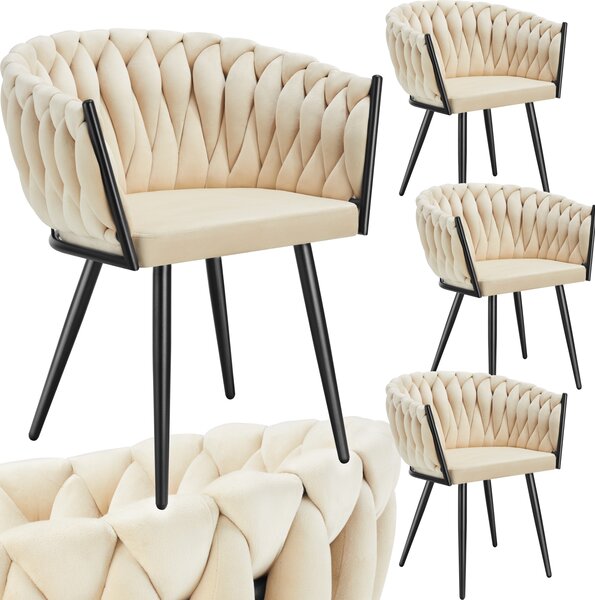 Tectake® Set jídelní židle Astano čalouněná, se sametovým potahem, pletený vzor 60,5 x 55 x 75 cm